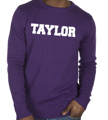 Crew Neck Sweater with Taylor knitted in, Purple