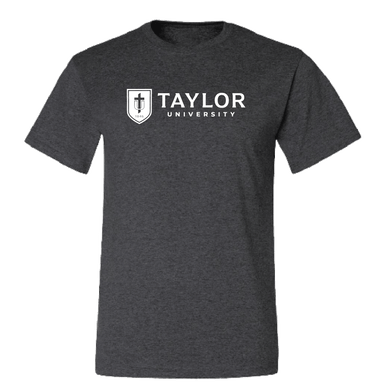 University 1 Color Shield Logo Short Sleeve Tee, Blk Heather