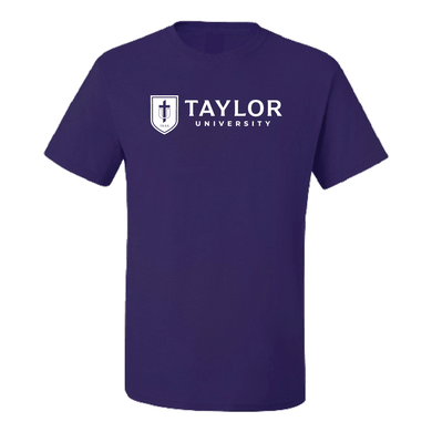 University 1 Color Shield Logo Short Sleeve Tee, Deep Purple