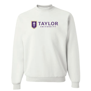 University 2 Color Shield Logo Crewneck Sweatshirt, White